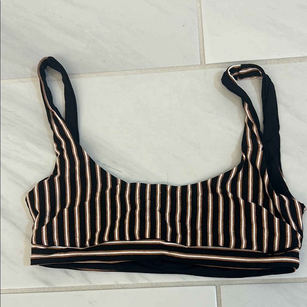 L Space  Striped Black, Gold and Cream Swimsuit Top
